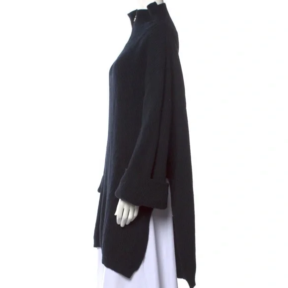 Toteme Ribbed Wool Mock Neck Sweater in Black Size S - Picture 2 of 8